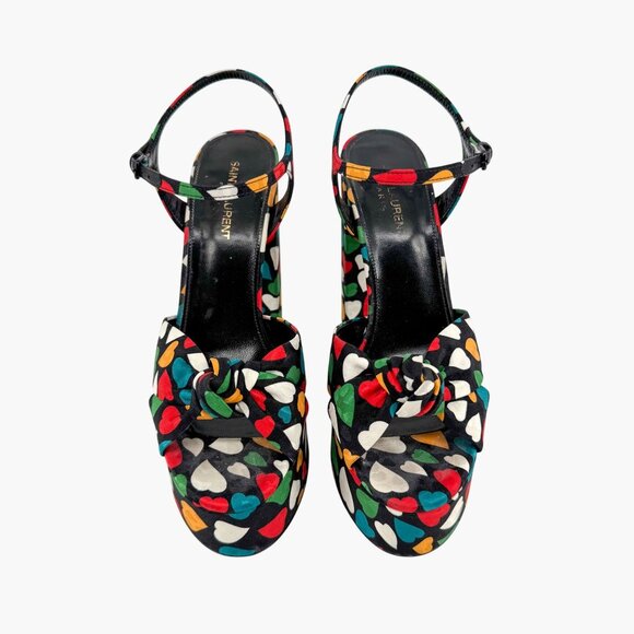 Saint Laurent Bianca Platform Sandals Size 38.5 US 8.5 Multicolor Heart Satin - Picture 2 of 14